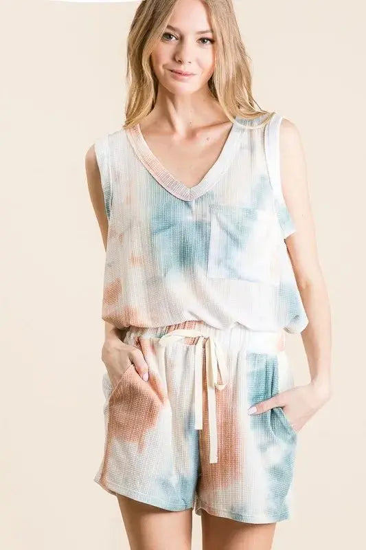 BiBi Tie Dye Textured Knit Top and Shorts Set - Love Salve