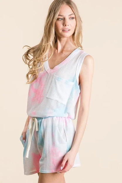 BiBi Tie Dye Textured Knit Top and Shorts Set - Love Salve