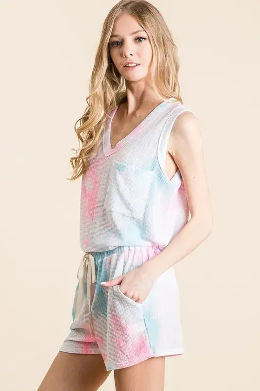 BiBi Tie Dye Textured Knit Top and Shorts Set - Love Salve