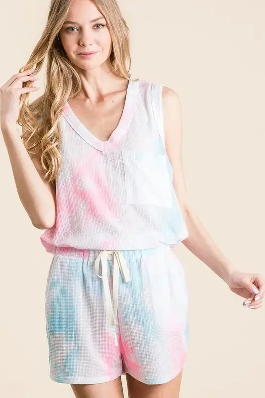 BiBi Tie Dye Textured Knit Top and Shorts Set - Love Salve