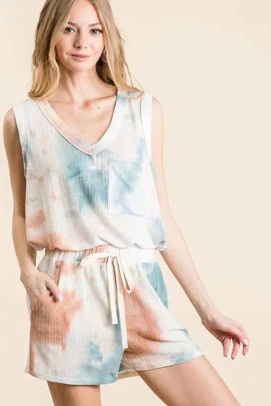 BiBi Tie Dye Textured Knit Top and Shorts Set - Love Salve