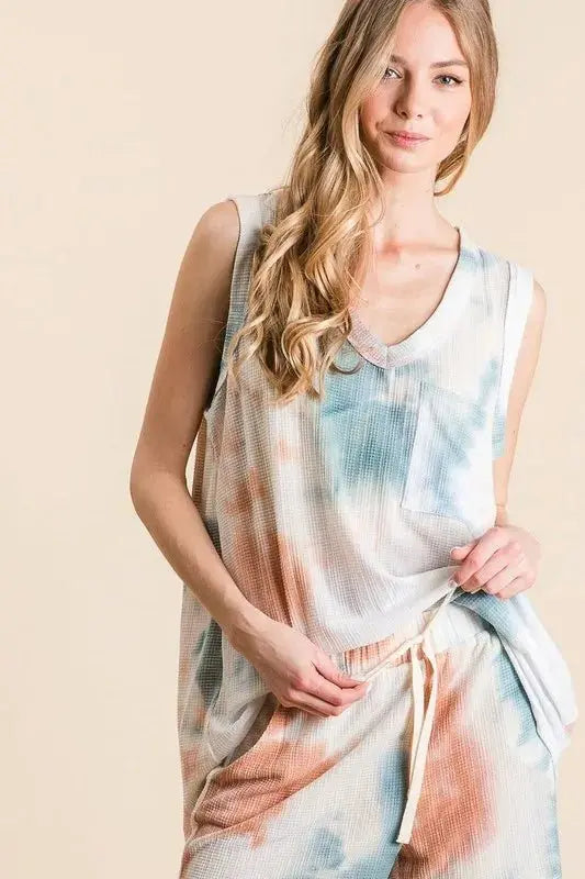 BiBi Tie Dye Textured Knit Top and Shorts Set - Love Salve