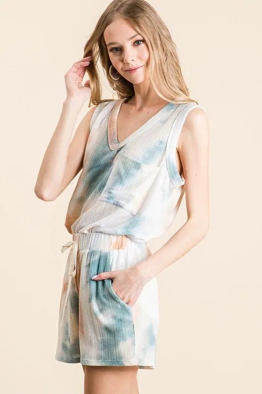 BiBi Tie Dye Textured Knit Top and Shorts Set - Love Salve