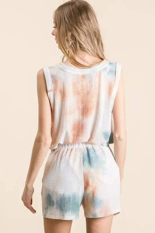 BiBi Tie Dye Textured Knit Top and Shorts Set - Love Salve
