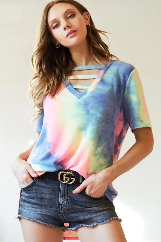 BiBi Tie - Dye V - Neck Short Sleeve T-Shirt - Love Salve