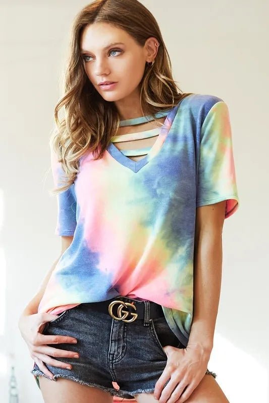 BiBi Tie - Dye V - Neck Short Sleeve T-Shirt - Love Salve