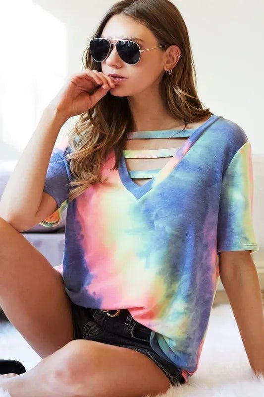 BiBi Tie - Dye V - Neck Short Sleeve T-Shirt - Love Salve