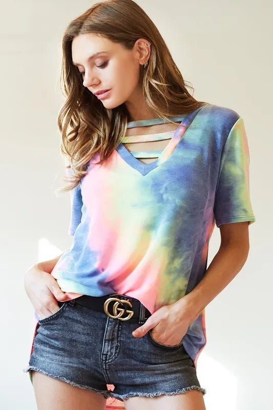 BiBi Tie - Dye V - Neck Short Sleeve T-Shirt - Love Salve