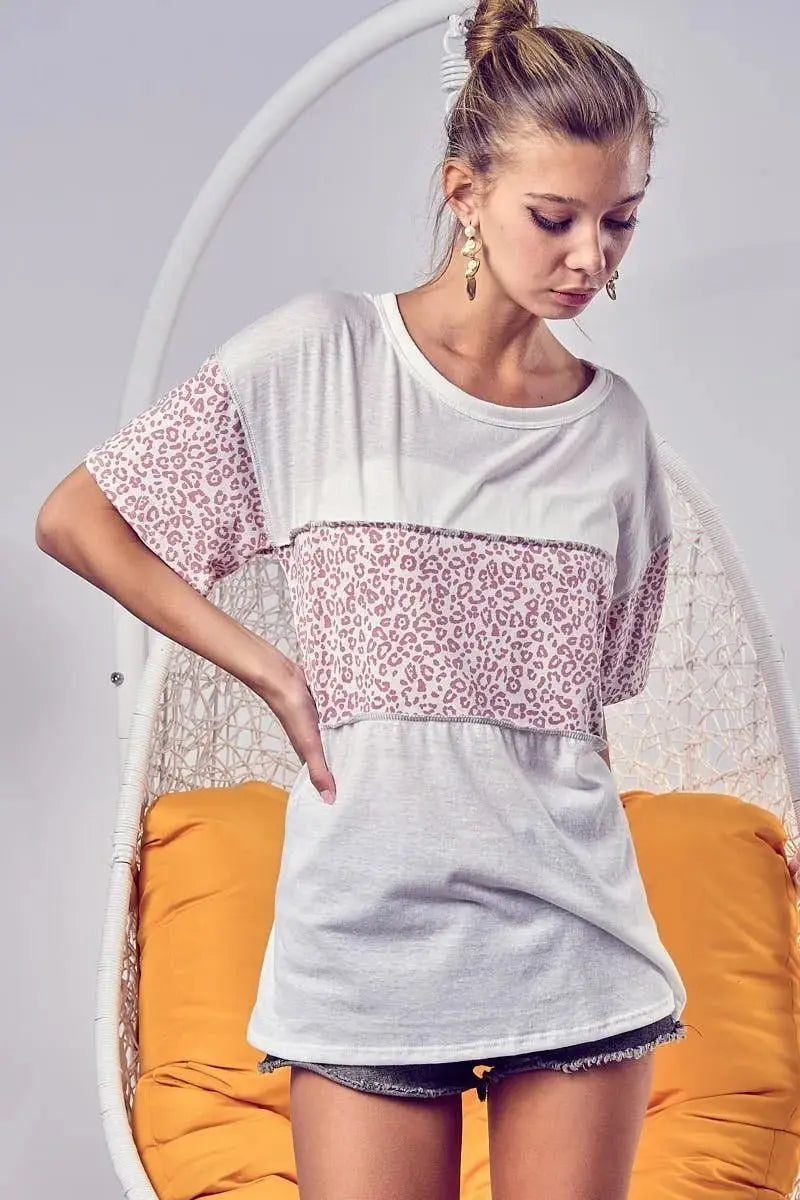 BiBi Triblend Knit with Leopard Block Out Stitching - Love Salve