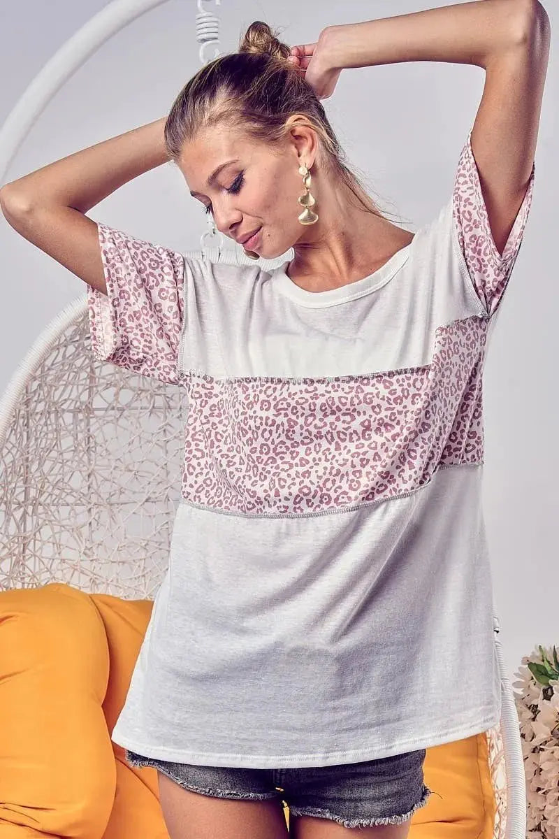 BiBi Triblend Knit with Leopard Block Out Stitching - Love Salve