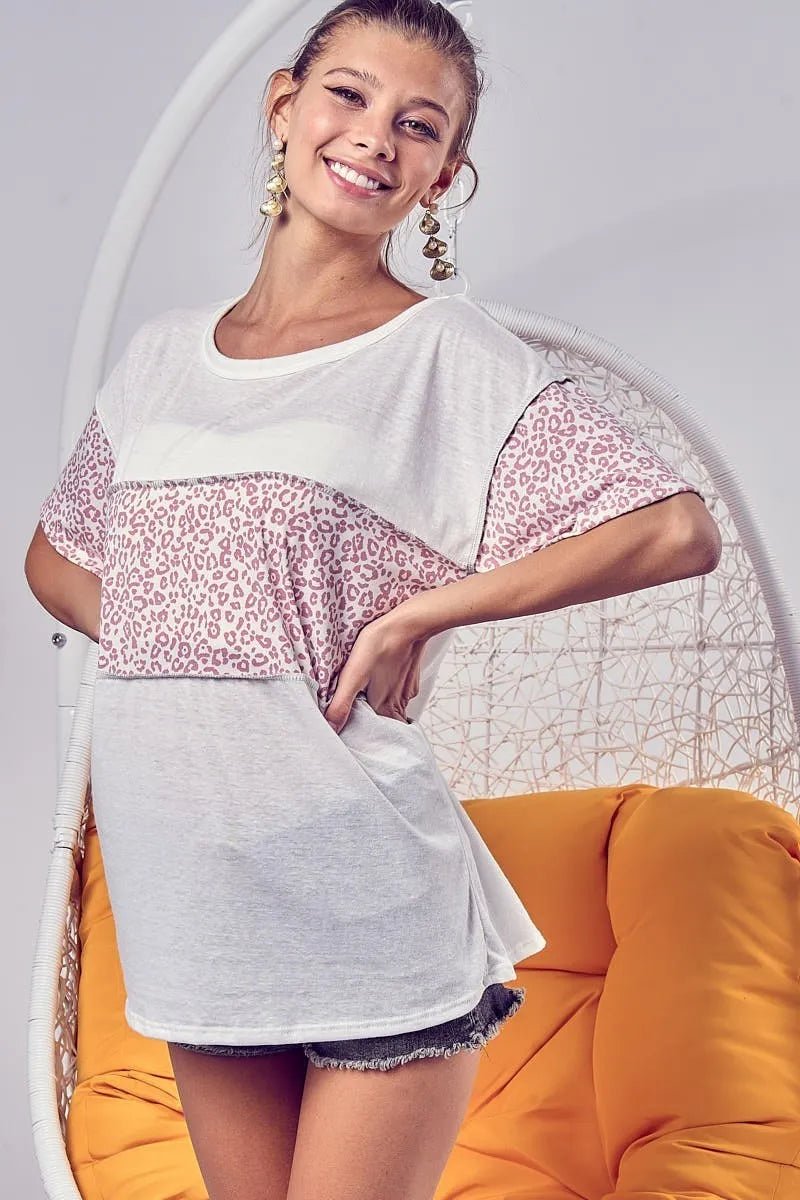 BiBi Triblend Knit with Leopard Block Out Stitching - Love Salve