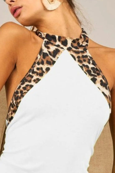 BiBi Triblend Leopard Halter Neck Tied Detailed Top Women - Love Salve 