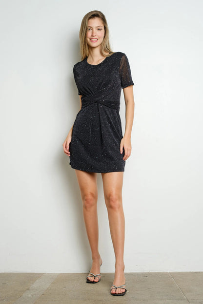 BiBi Twisted Front Glitter Mini Dress for Night Events - Love Salve