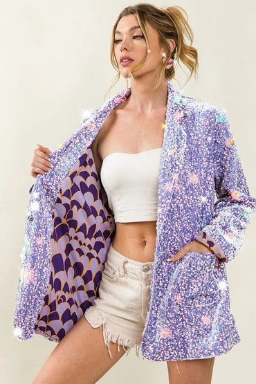 BiBi Velvet Sequins Patch Pockets Single Blazer - Love Salve