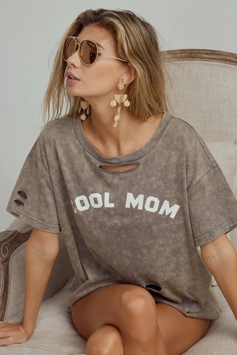BiBi Washed Laser Cut Detail Cool Mom Print Top - Love Salve