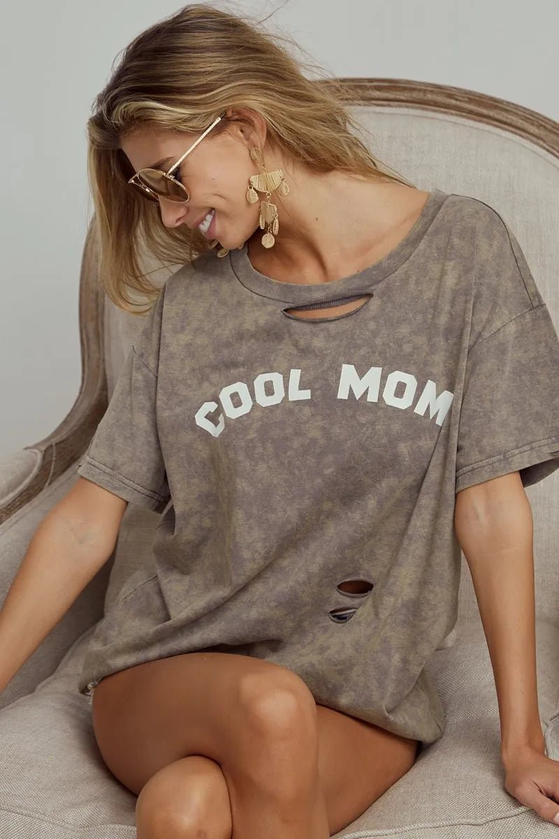 BiBi Washed Laser Cut Detail Cool Mom Print Top - Love Salve