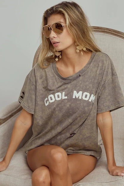 BiBi Washed Laser Cut Detail Cool Mom Print Top - Love Salve