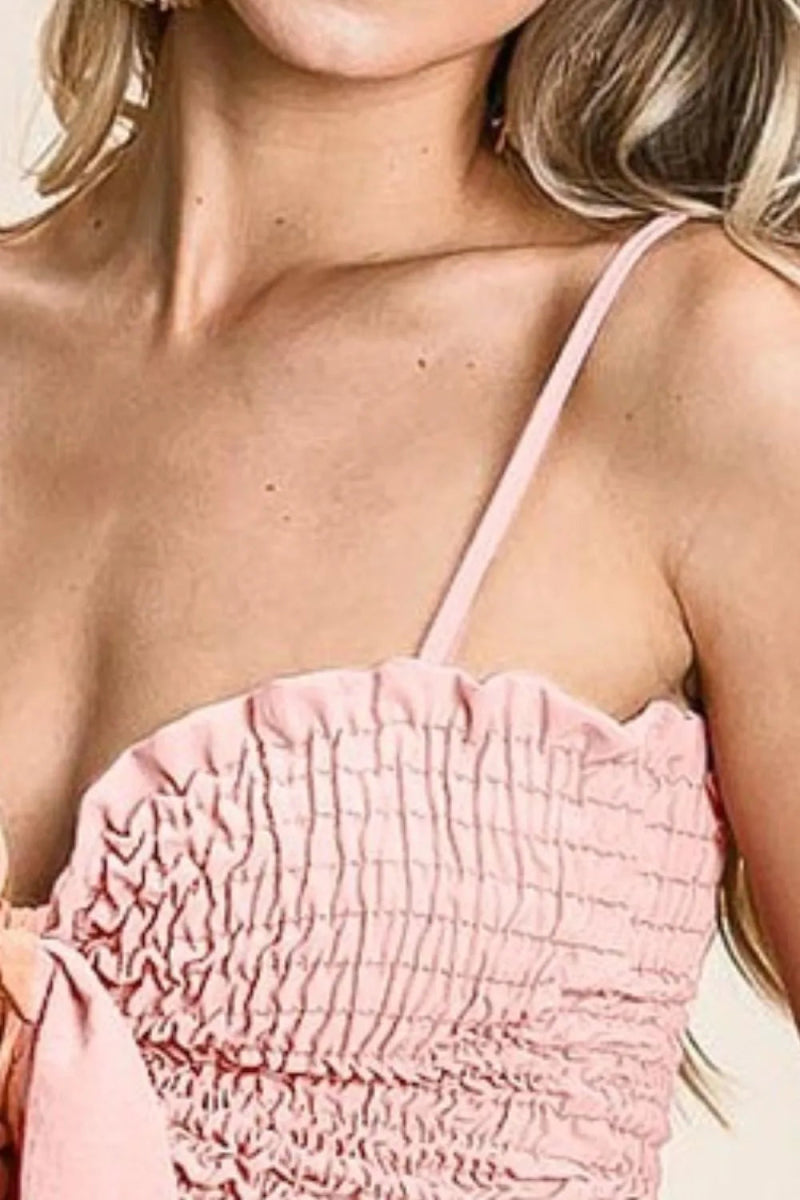 BiBi Woven Color Block Smocked with Ribbon Bra Top for Women - Love Salve 