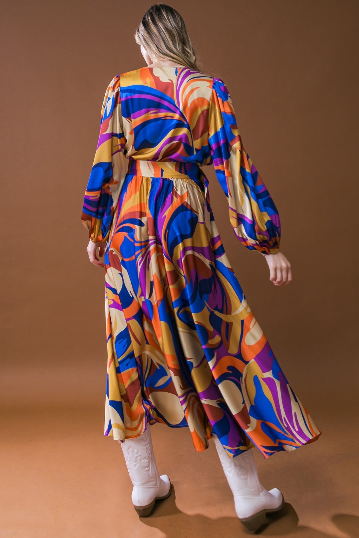 BOLD ADVENTURES WOVEN SATIN MIDI DRESS Flying Tomato