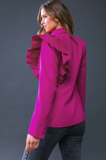 ELEGANT RUFFLE DETAIL WOVEN JACKET