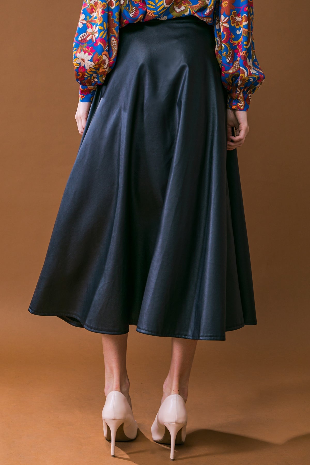 MOONLIT LOVE FAUX LEATHER MIDI SKIRT Flying Tomato