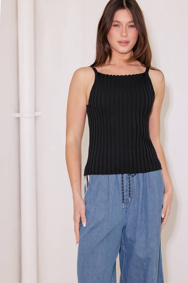 BIT OF SUNSHINE BLACK SWEATER KNIT TANK TOP - Love Salve