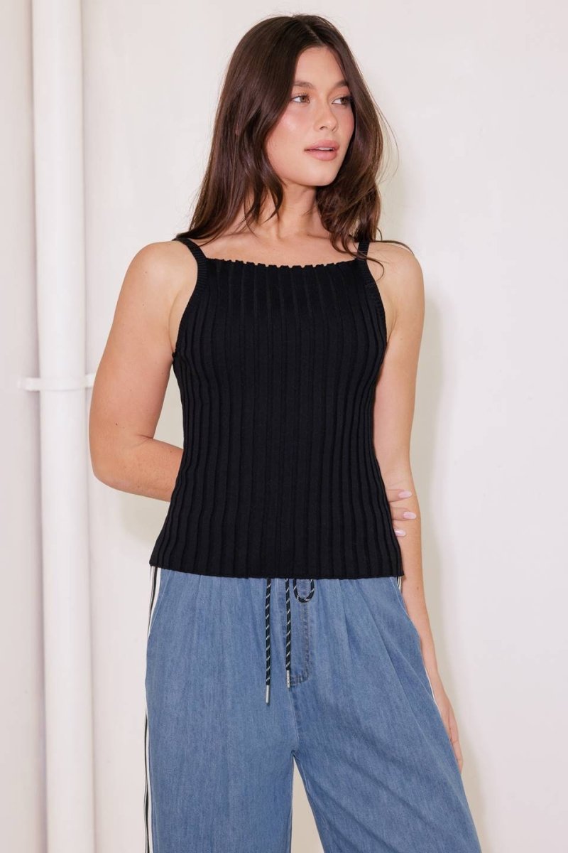 BIT OF SUNSHINE BLACK SWEATER KNIT TANK TOP - Love Salve
