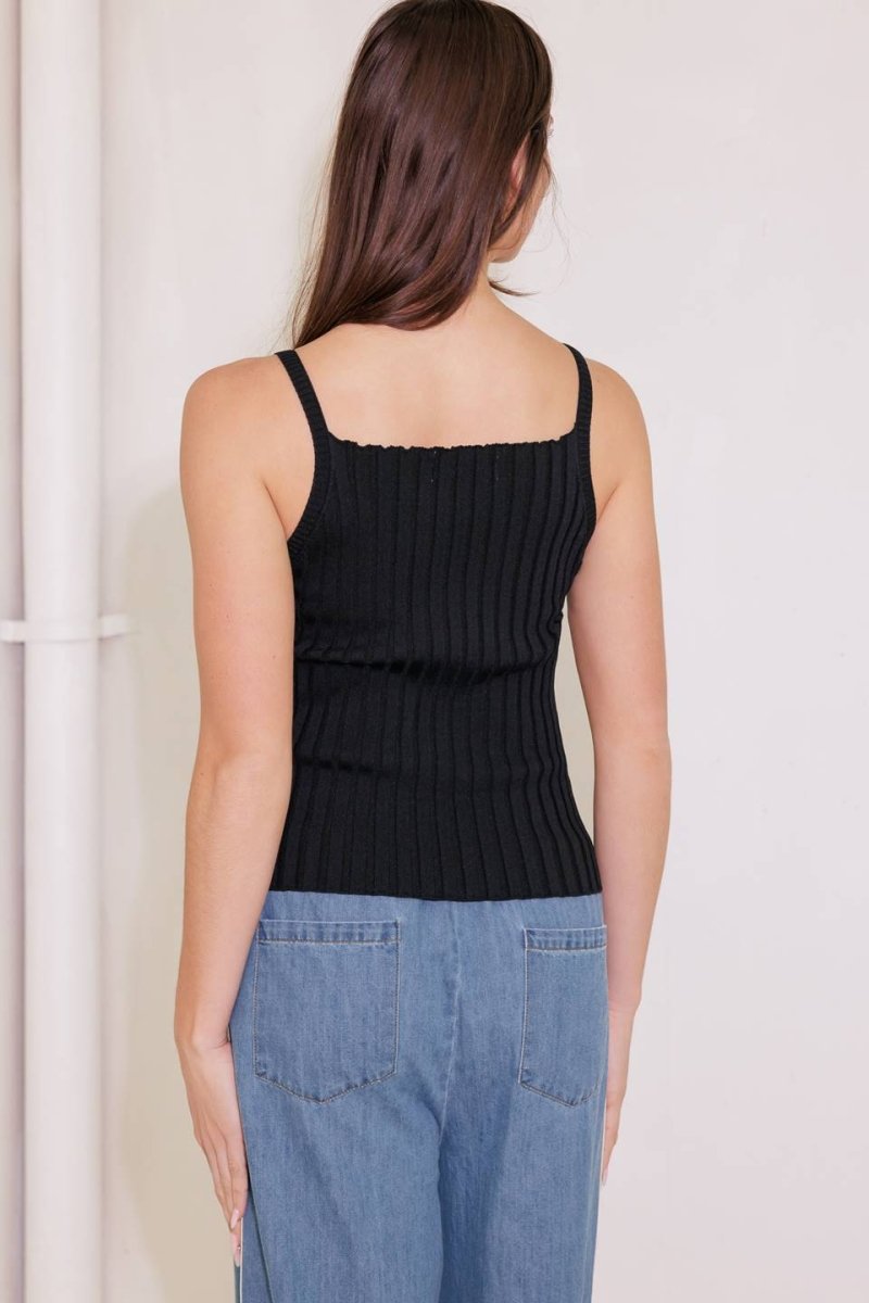 BIT OF SUNSHINE BLACK SWEATER KNIT TANK TOP - Love Salve