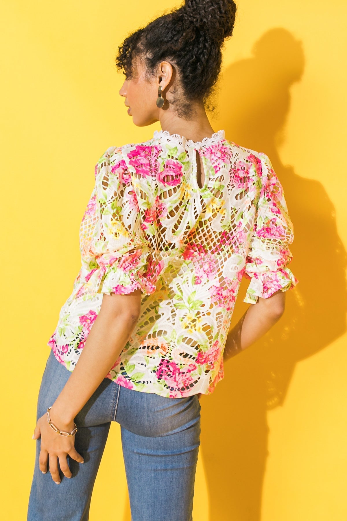 BLISS ME FLORAL WOVEN LACE TOP Flying Tomato