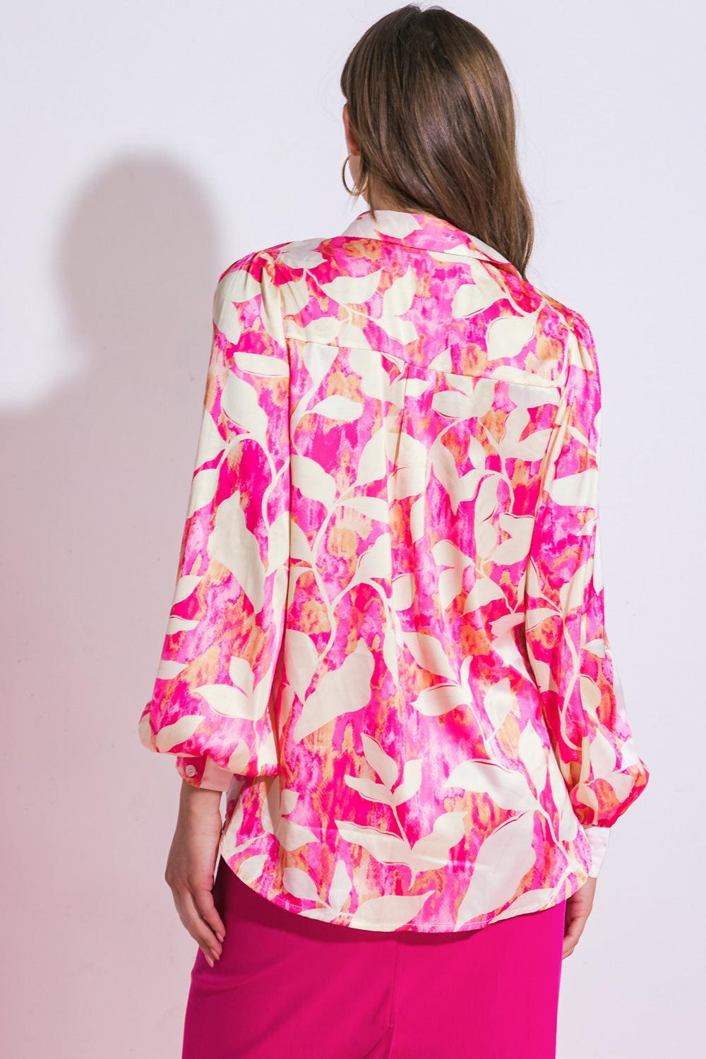 Flying Tomato COMING TO MY SENSES WOVEN TOP, a different angle on a model, showing how it pairs with other apparel.