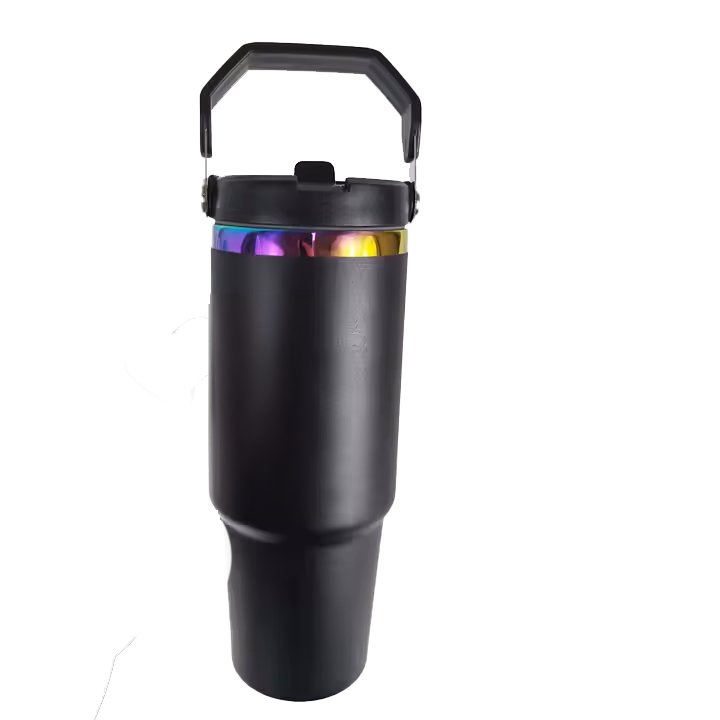 Black or White Rainbow Tumbler with Flip up Straw  30 oz MM