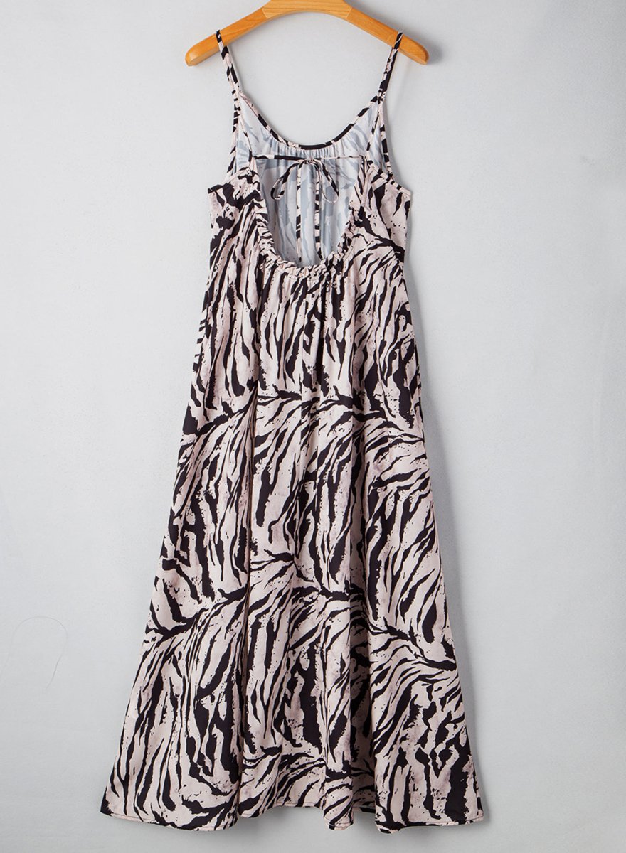 Black Abstract Print Open Back Boho Loose Maxi Sundress - Love Salve 