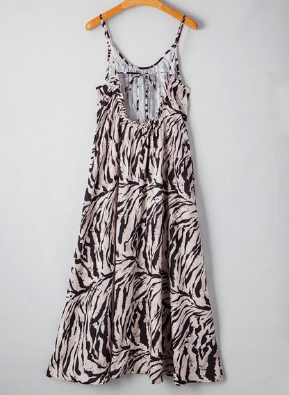 Black Abstract Print Open Back Boho Loose Maxi Sundress - Love Salve 