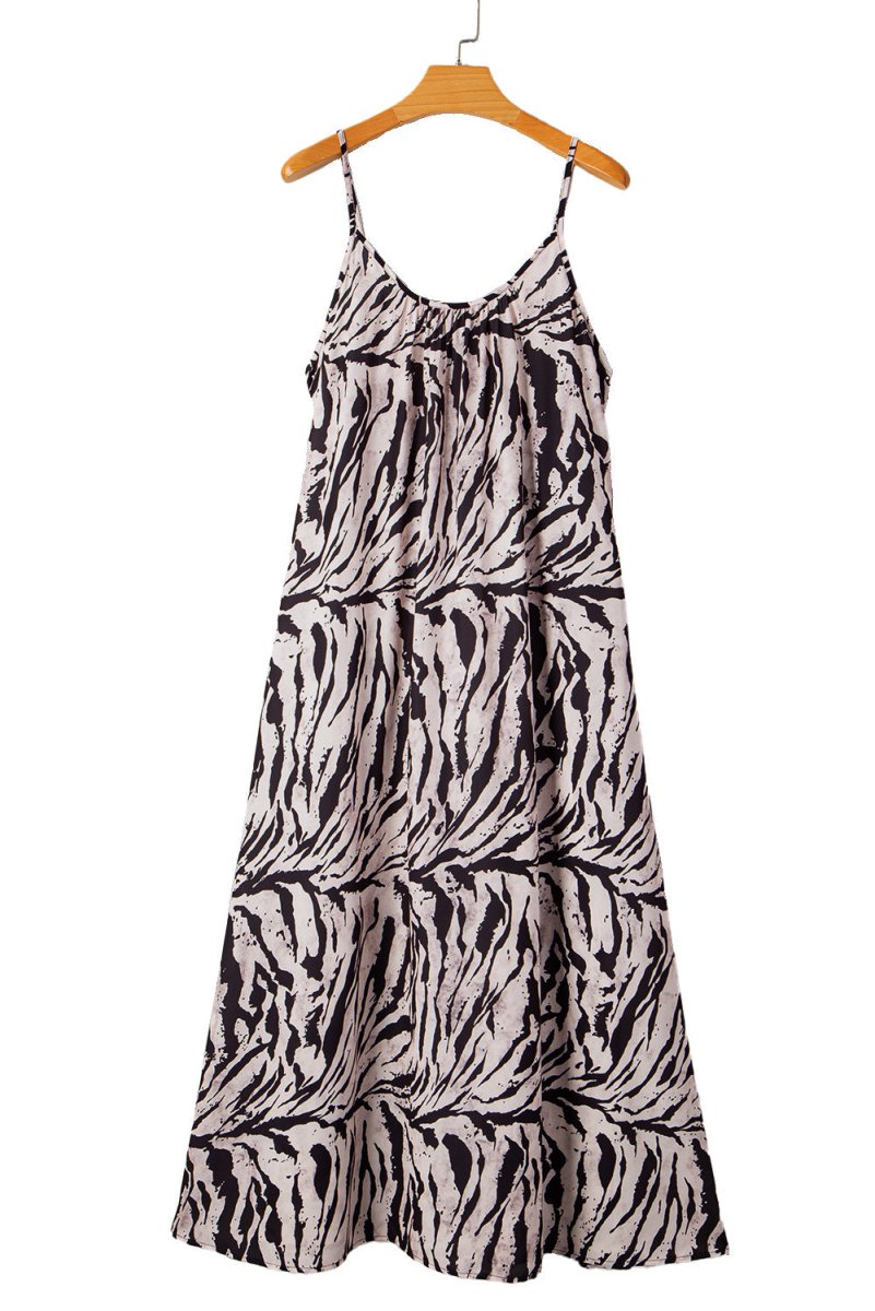 Black Abstract Print Open Back Boho Loose Maxi Sundress - Love Salve 
