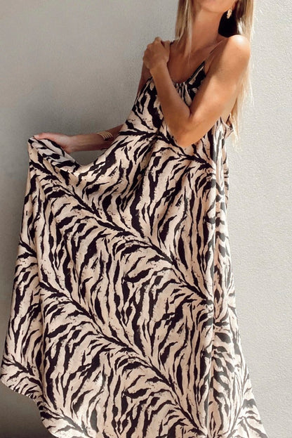 Black Abstract Print Open Back Boho Loose Maxi Sundress - Love Salve 