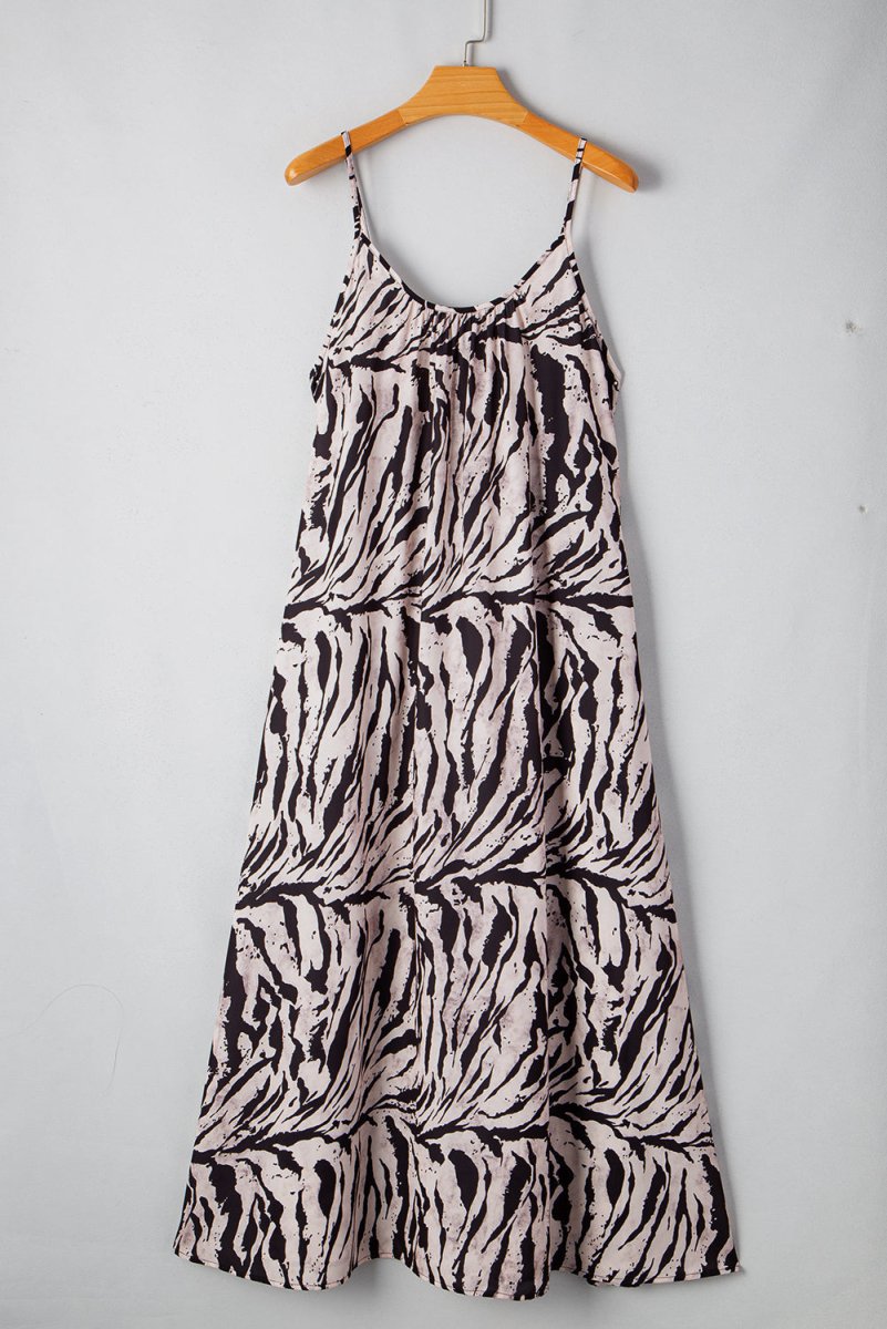 Black Abstract Print Open Back Boho Loose Maxi Sundress - Love Salve 