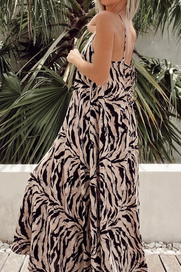 Black Abstract Print Open Back Boho Loose Maxi Sundress - Love Salve 