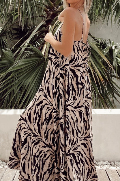 Black Abstract Print Open Back Boho Loose Maxi Sundress - Love Salve 