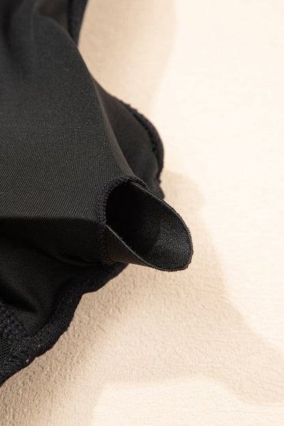 Black Adjustable Straps Cutout Ruched Knot Slit Swim Dress - Love Salve 