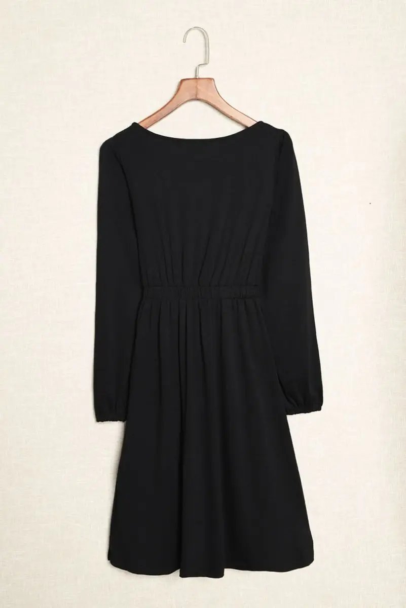 Black Button Up High Waist Long Sleeve Dress - Love Salve 