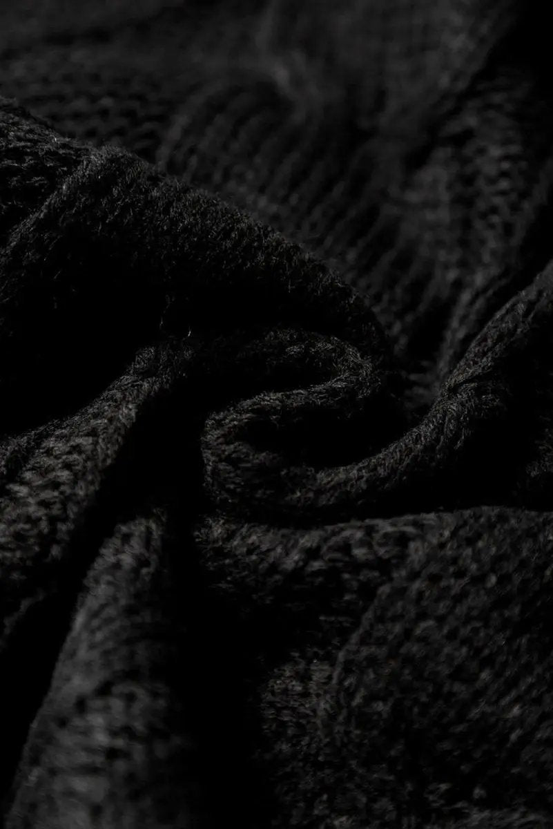 Black Cable Knit Colorblock Sweater with Satin Bowknot Details - Love Salve 