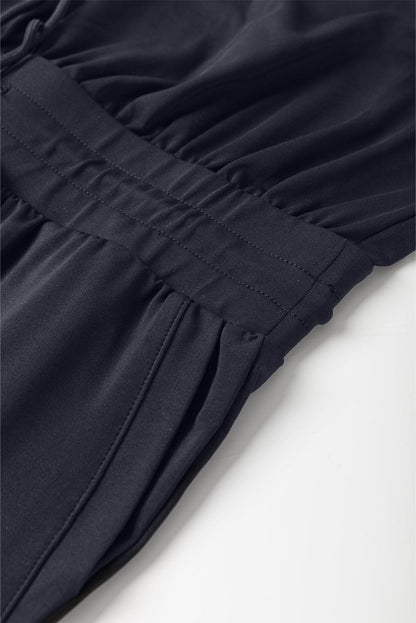 Black Casual Tank Style Tie Waist Pocketed Jogger Jumpsuit for Women - Love Salve