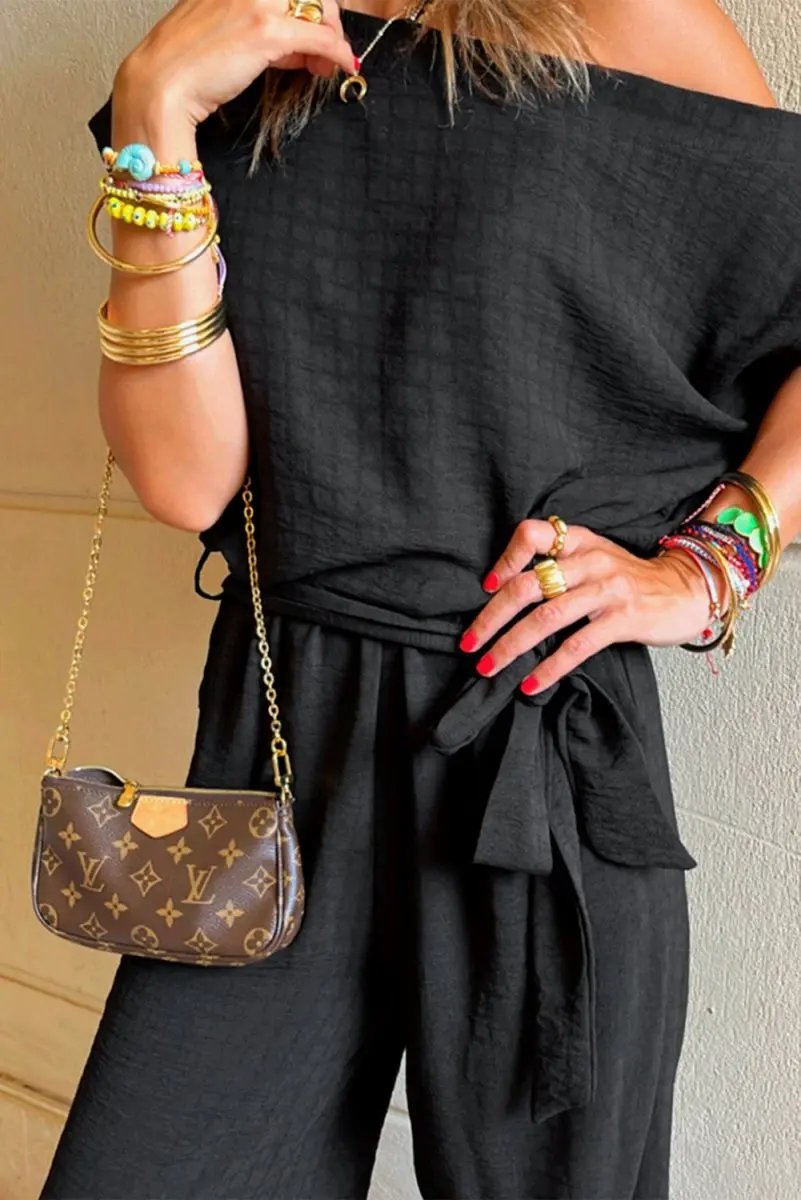 Black Checkered Mesh One Shoulder Short Sleeve Jumpsuit - Love Salve 