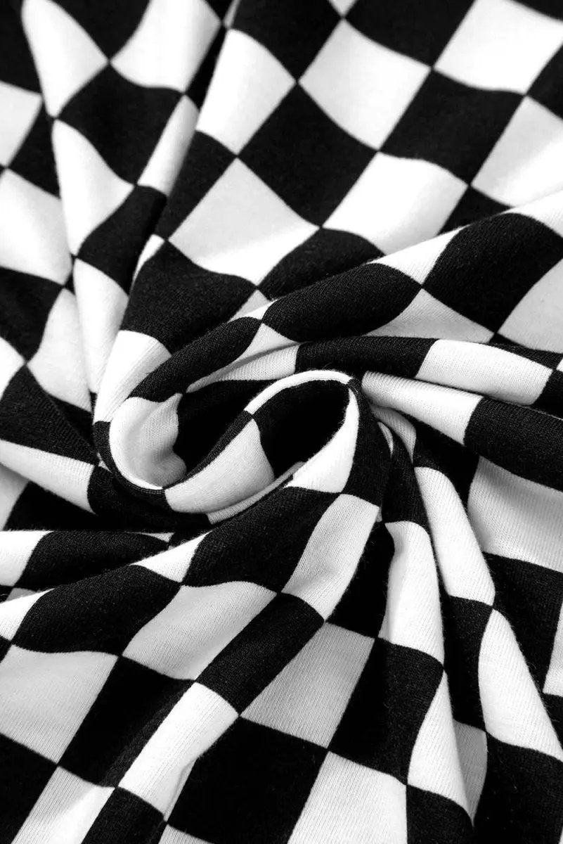 Black Checkered Print Long Sleeve Top and Pants Lounge Set - Love Salve 