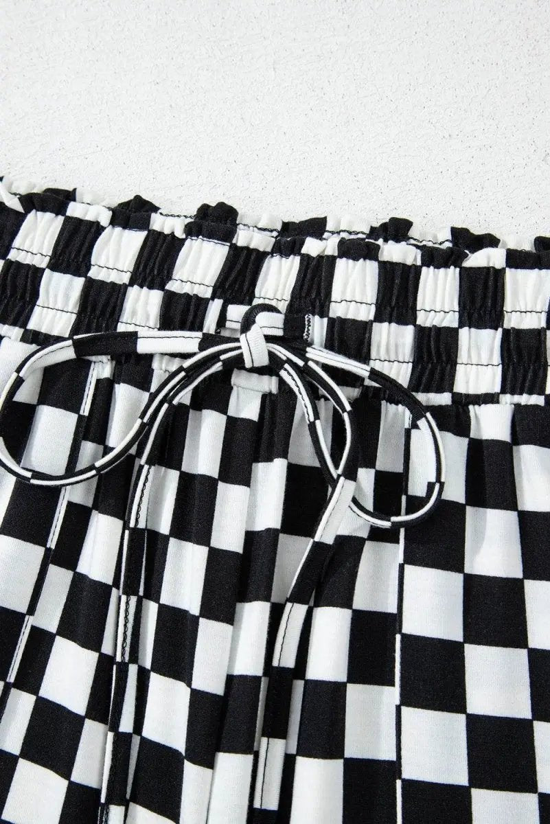 Black Checkered Print Long Sleeve Top and Pants Lounge Set - Love Salve 