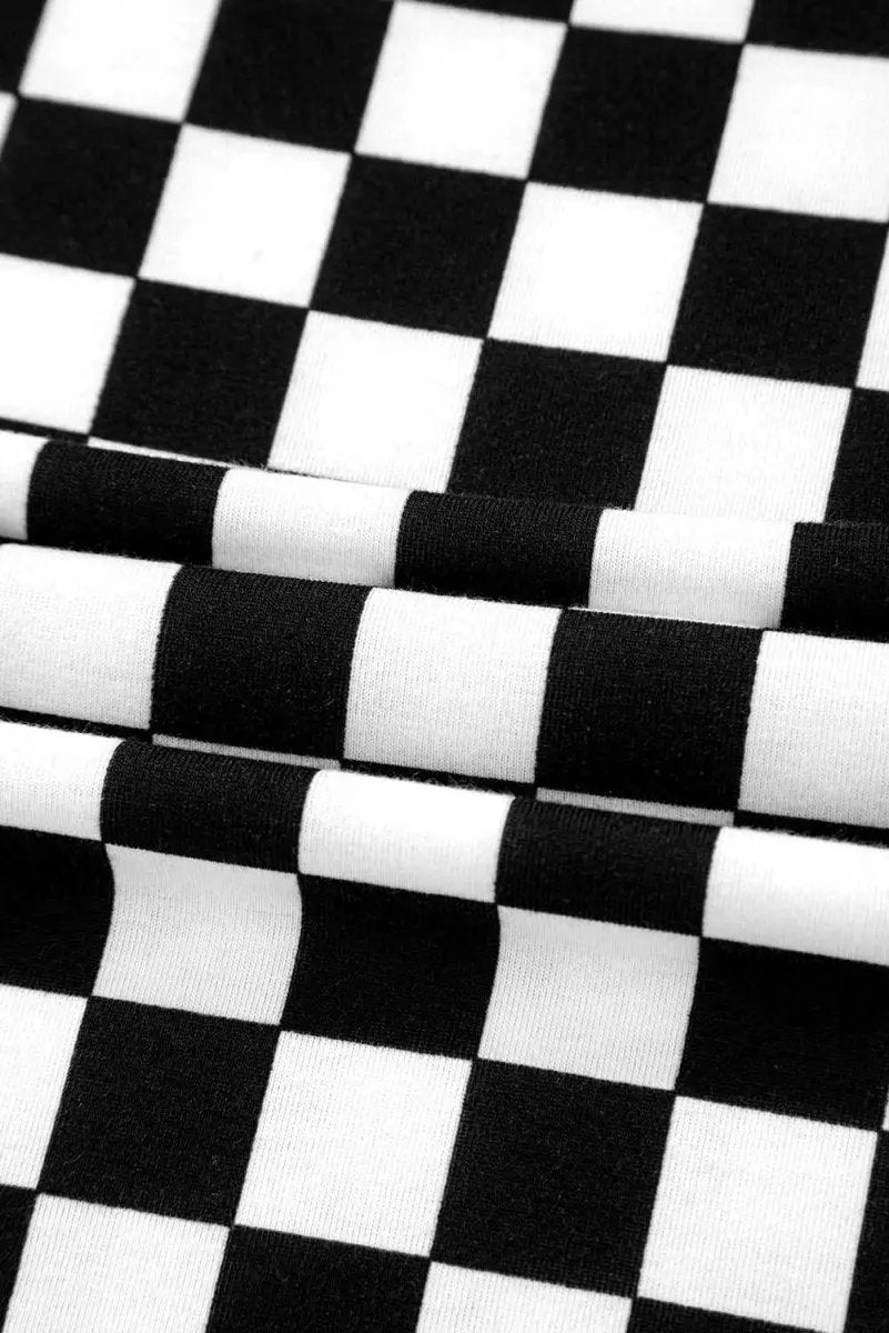 Black Checkered Print Long Sleeve Top and Pants Lounge Set - Love Salve 