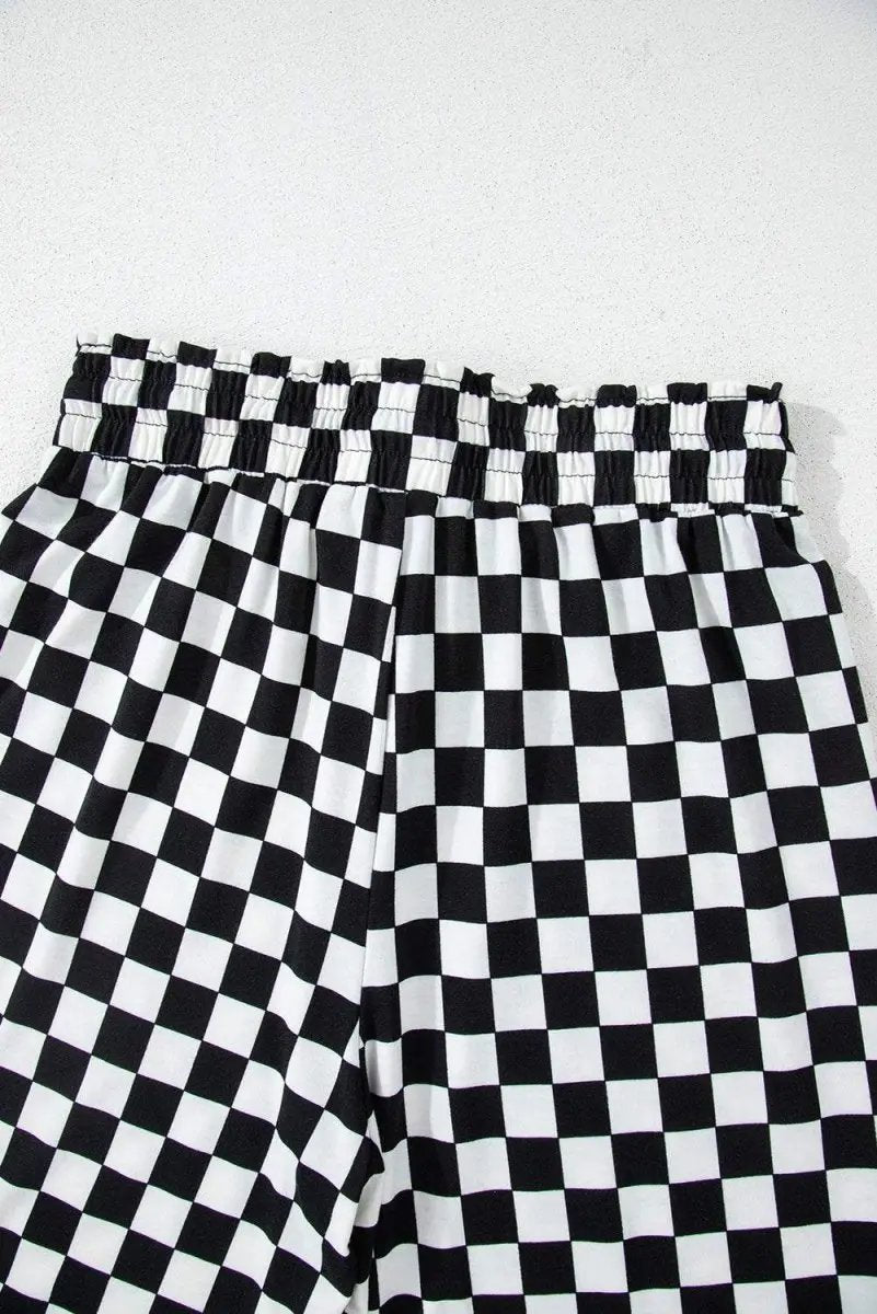 Black Checkered Print Long Sleeve Top and Pants Lounge Set - Love Salve 