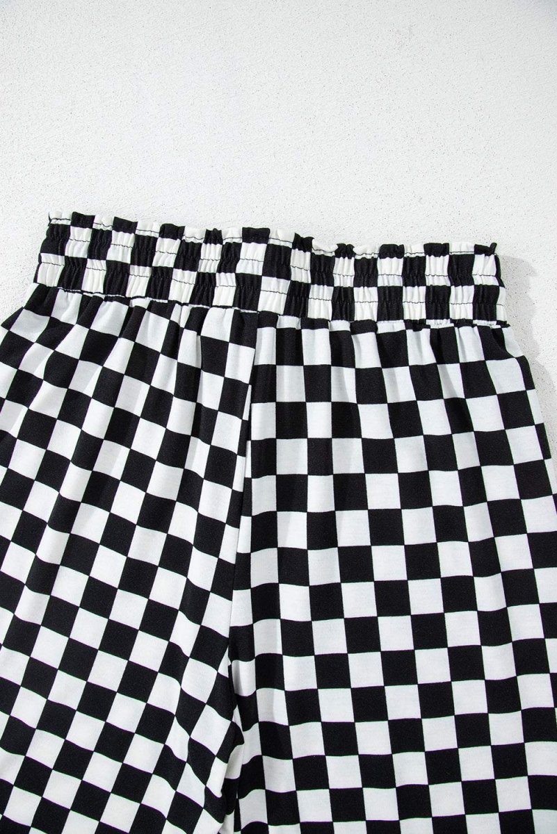 Black Checkered Print Long Sleeve Top and Pants Lounge Set - Love Salve 