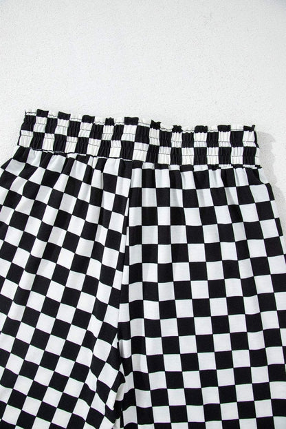 Black Checkered Print Long Sleeve Top and Pants Lounge Set - Love Salve 