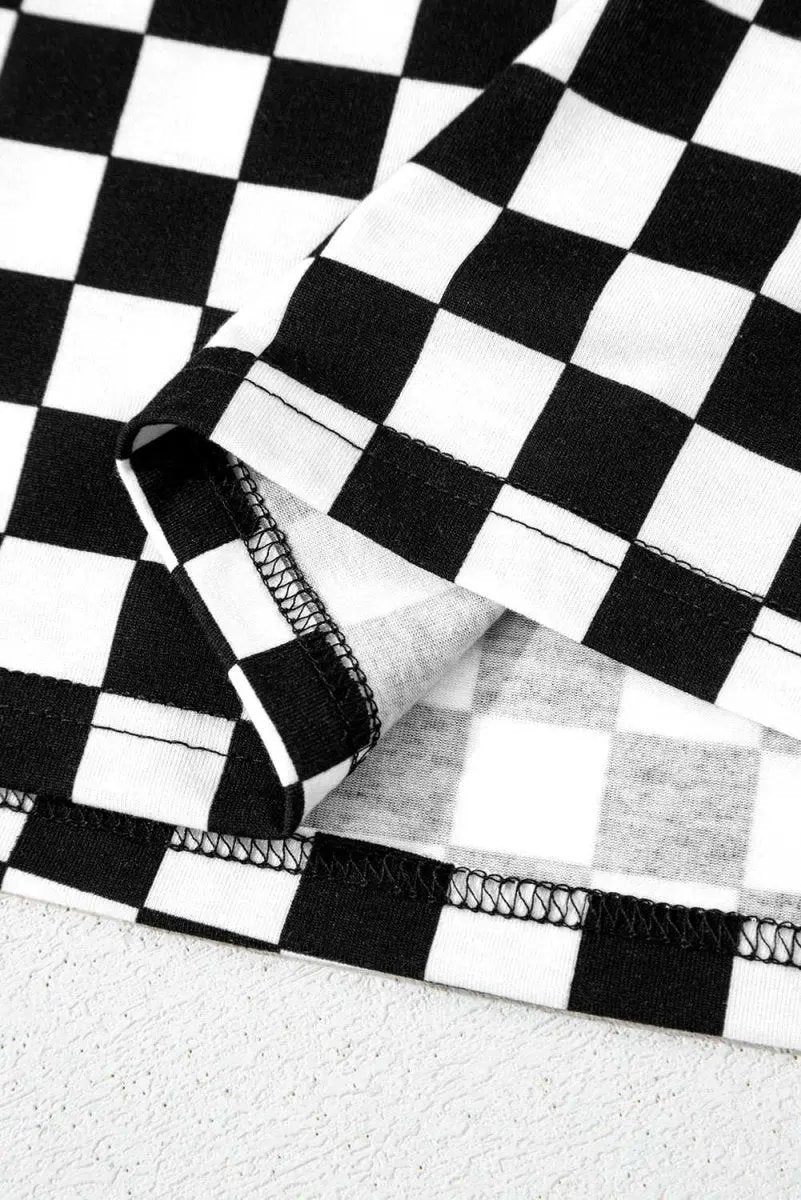 Black Checkered Print Long Sleeve Top and Pants Lounge Set - Love Salve 